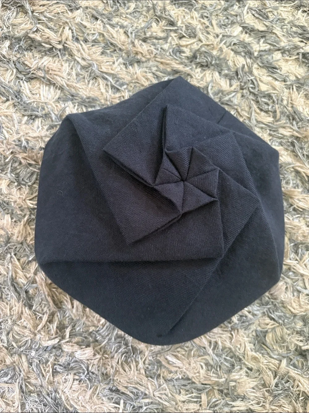 OVERRIDE Japan Origami Knit Beret – Packable Black Folded Rosette Hat One Size